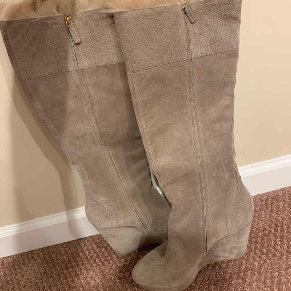 Gucci knee high suede boots
